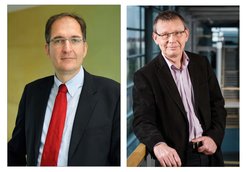 links: Prof. Peter H. Seeberger, Direktor am Max-Planck-Institut für Kolloid- und Grenzflächenforschung Potsdam (Bild: MPI für Kolloid- und Grenzflächenforschung / Anne Heinlein)rechts: Prof. Dr.-Ing. Andreas Seidel-Morgenstern, Direktor am Max-Planck-Institut für Dynamik komplexer technischer Systeme Magdeburg (Bild: MPI Magdeburg / Bastian Ehl)
