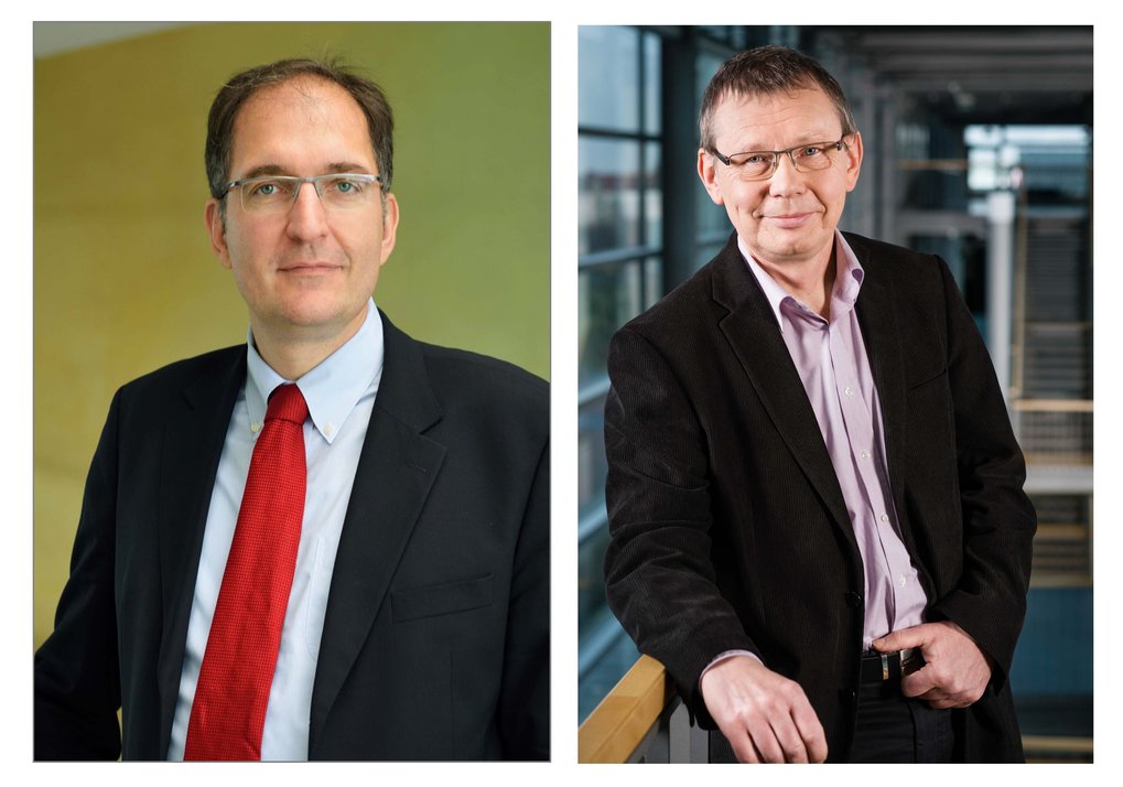 left: Prof. Peter H. Seeberger, Director at Max Planck Institute of Colloids and Interfaces (Foto: MPI Colloids and Interfaces / Anne Heinlein)right: Prof. Dr.-Ing. Andreas Seidel-Morgenstern, Director at Max Planck Institute for Dynamics of Complexer Technical Systems Magdeburg (Foto: MPI Magdeburg / Bastian Ehl)