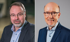 Kai Sundmacher - rechts im Bild - entwickelt neue verfahrenstechnische Prozesse für eine klimaneutrale Chemieindustrie. Dietmar Harhoff - links im Bild - erforscht, wie Innovationen erfolgreich in die Anwendung kommen – auch in der Kreislaufwirtschaft.